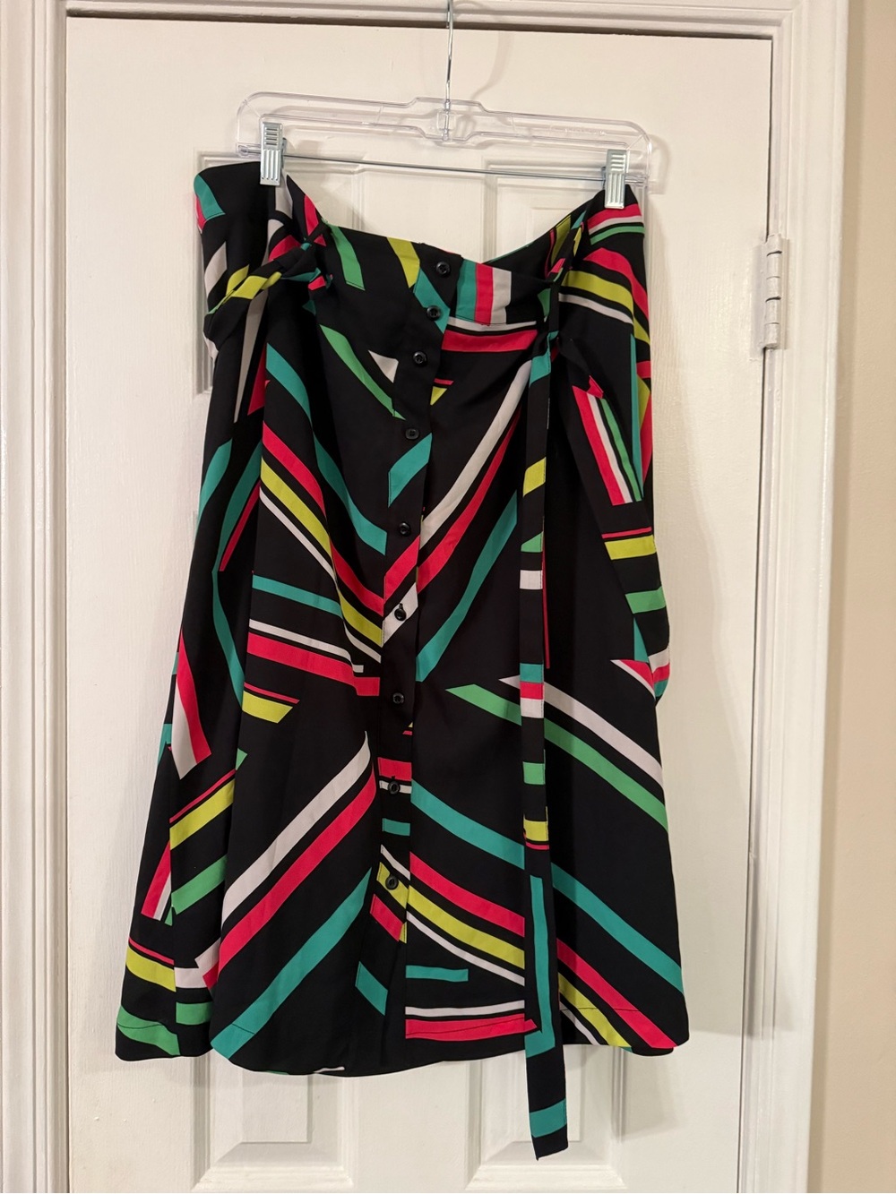 Bar III Black A-Line Skirt with Multicolor Diagonal Stripes